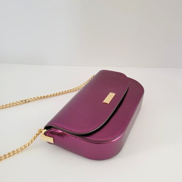 Kate Spade KI955 Krista Metallic Leather Flap Crossbody Handbag Dark Raspberry - Picture 6 of 6